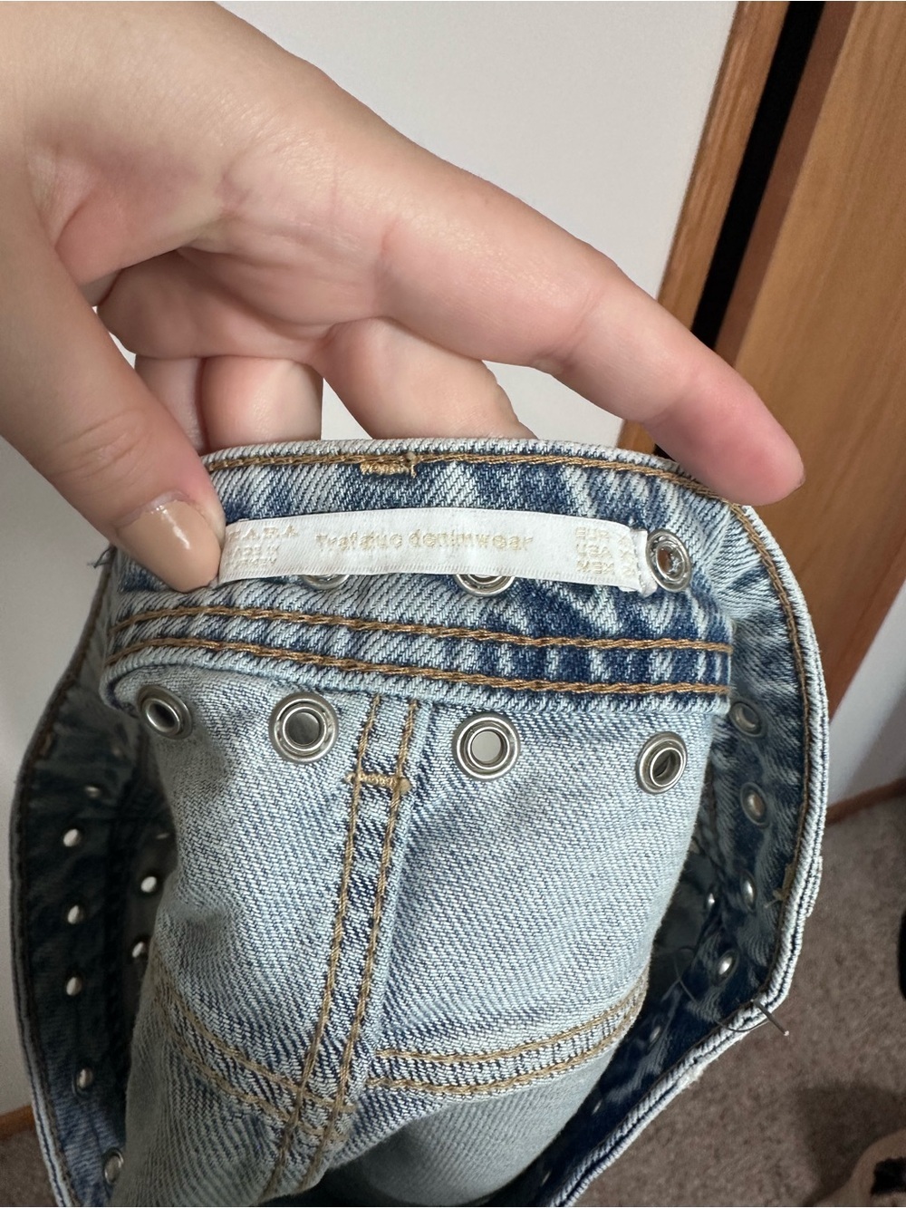 Zara Light Blue Distressed Denim Mini Skirt with Stud Details - Picture 3 of 6